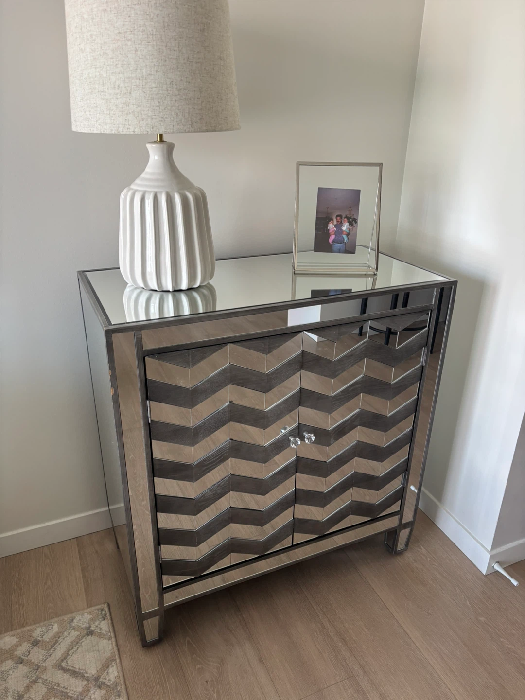 Mirrored Cabinet with Chevron Design