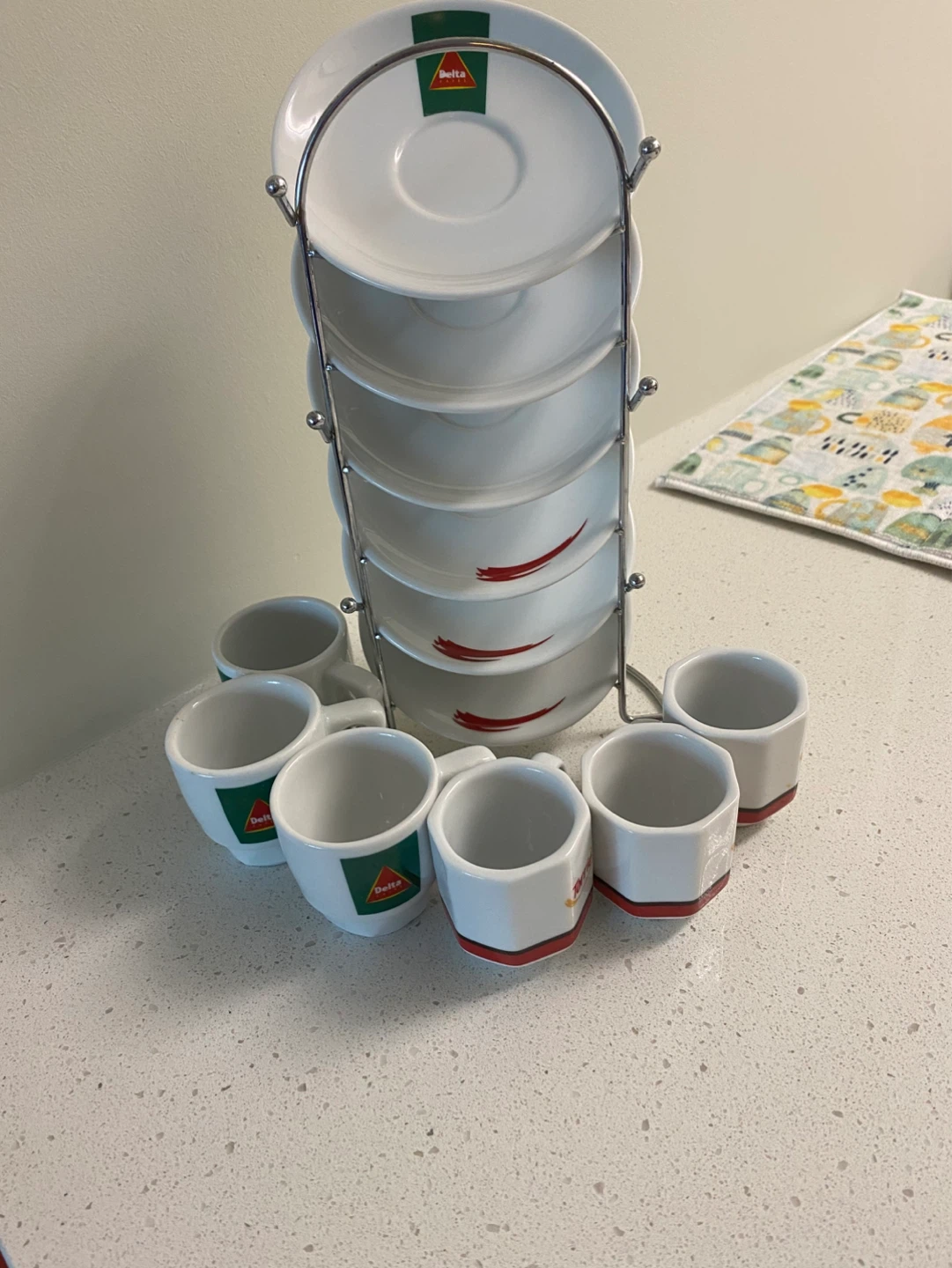Delta / Torrié Espresso Cups and Saucers Set with Rack