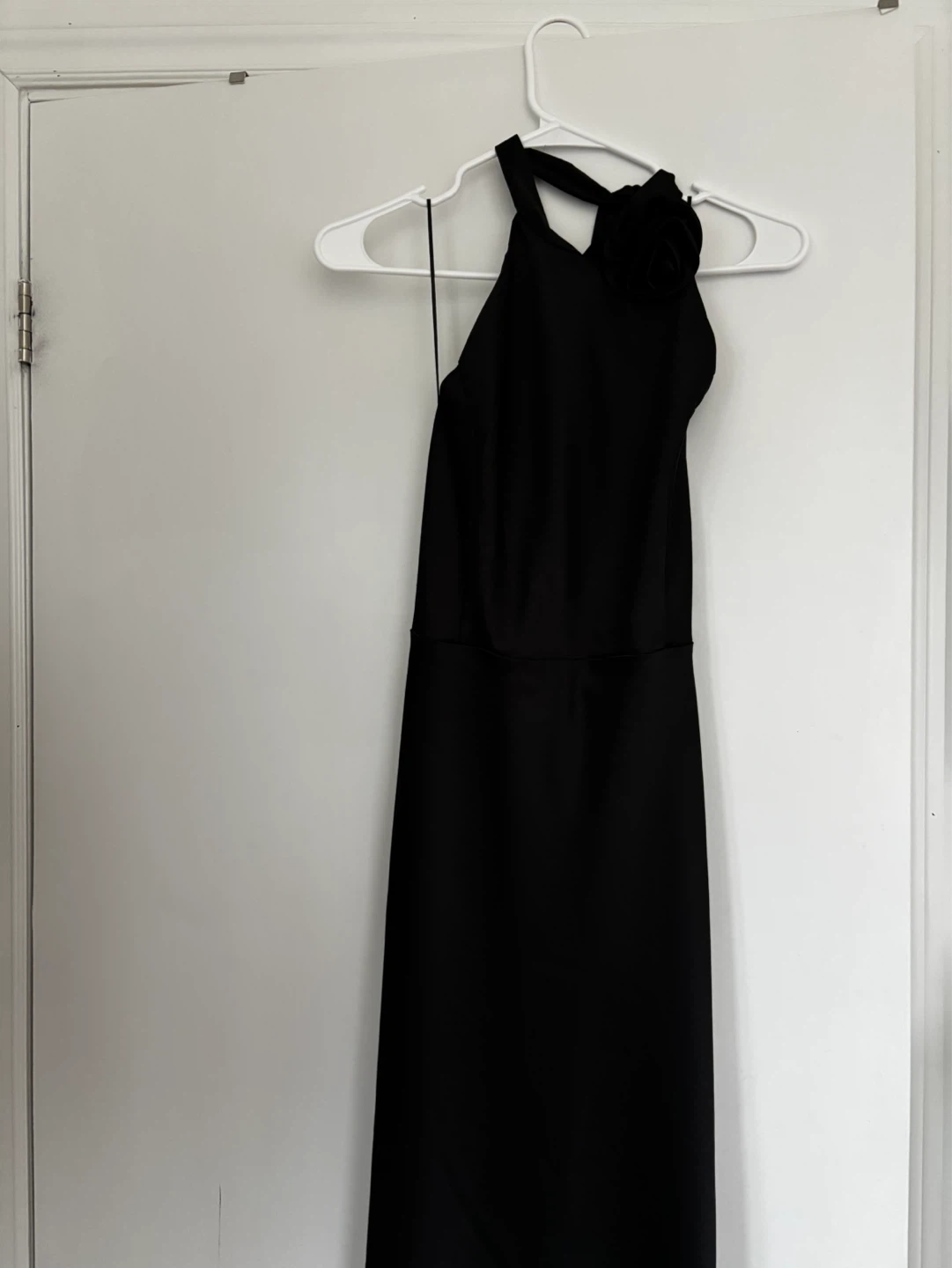 Black Halter Neck Dress with Flower Accent - photo 3