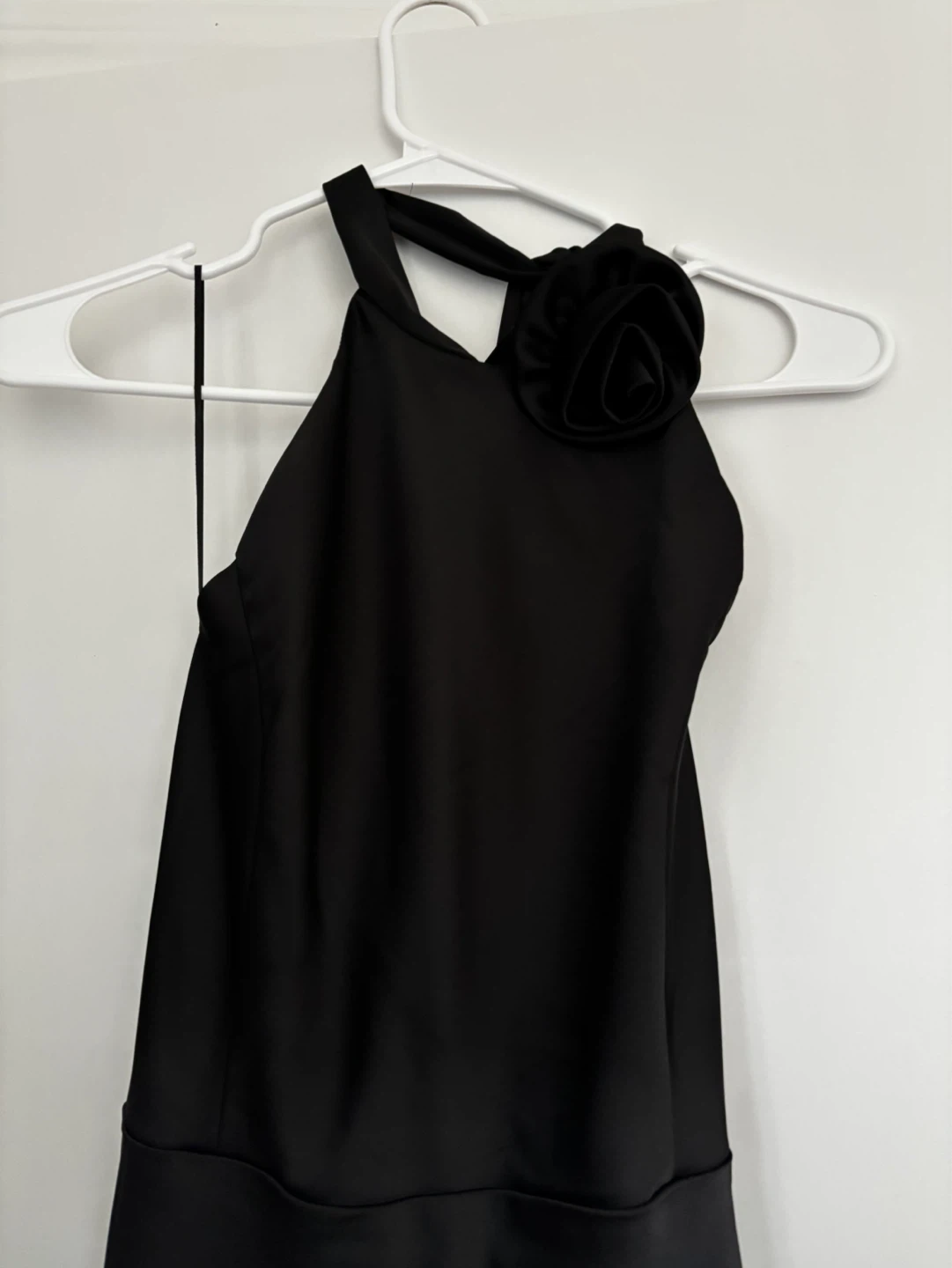 Black Halter Neck Dress with Flower Accent