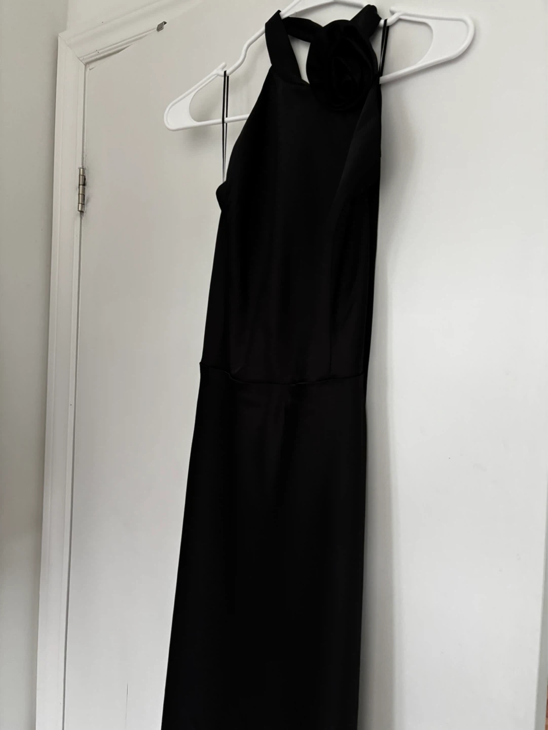 Black Halter Neck Dress with Flower Accent - photo 2