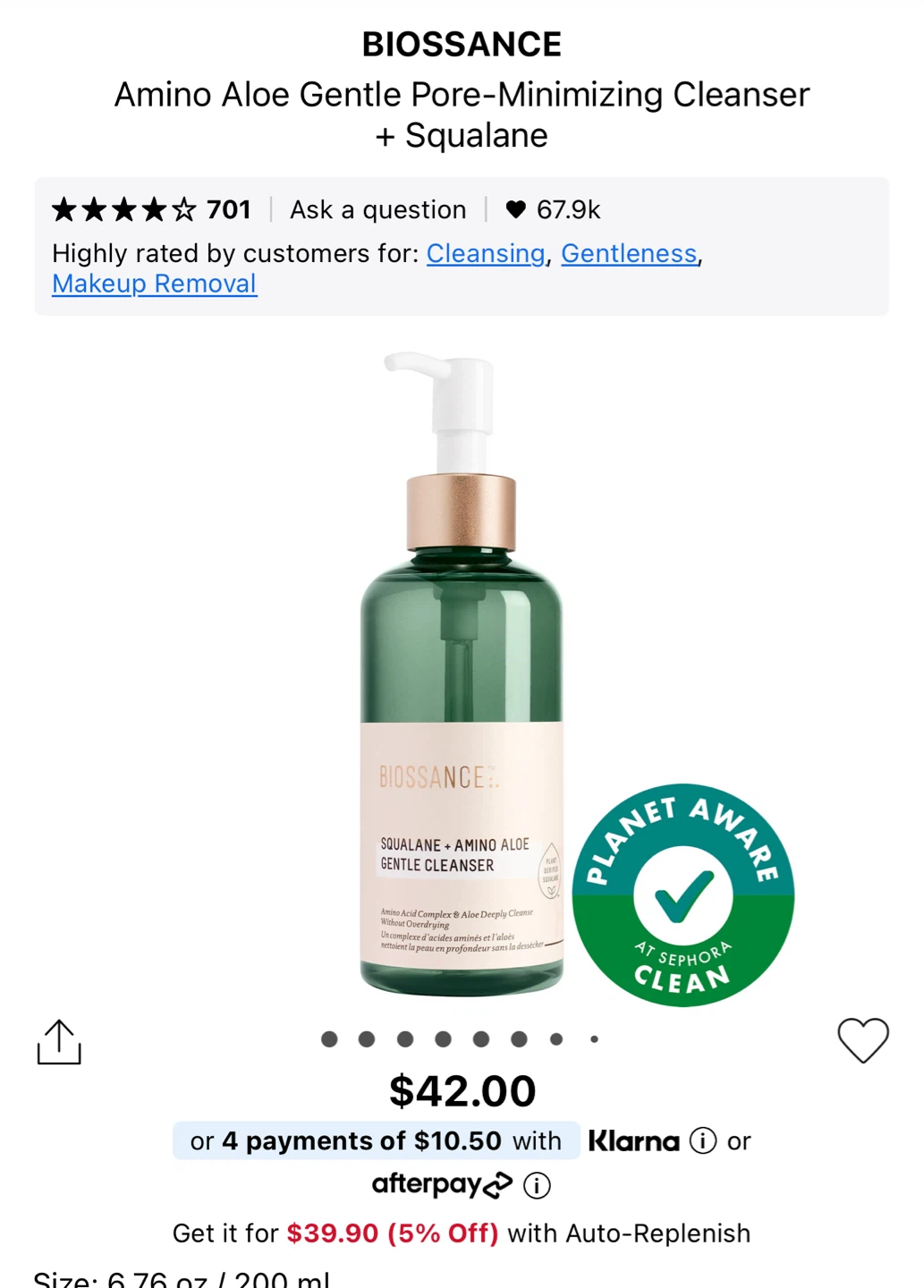 Biossance Amino Aloe Gentle Cleanser with Squalane (200ml)
