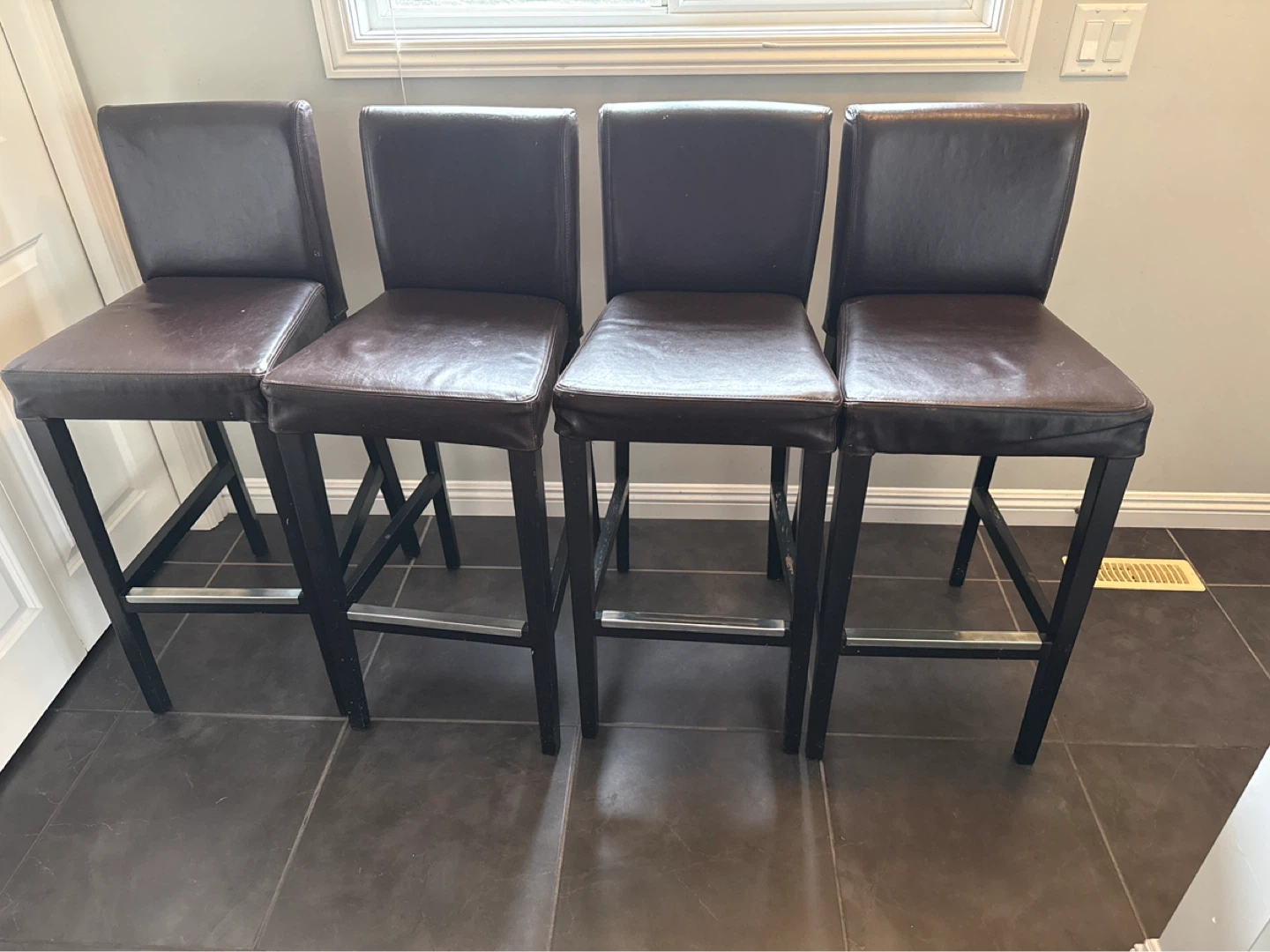 Set of 4 Brown Faux Leather Bar Stools