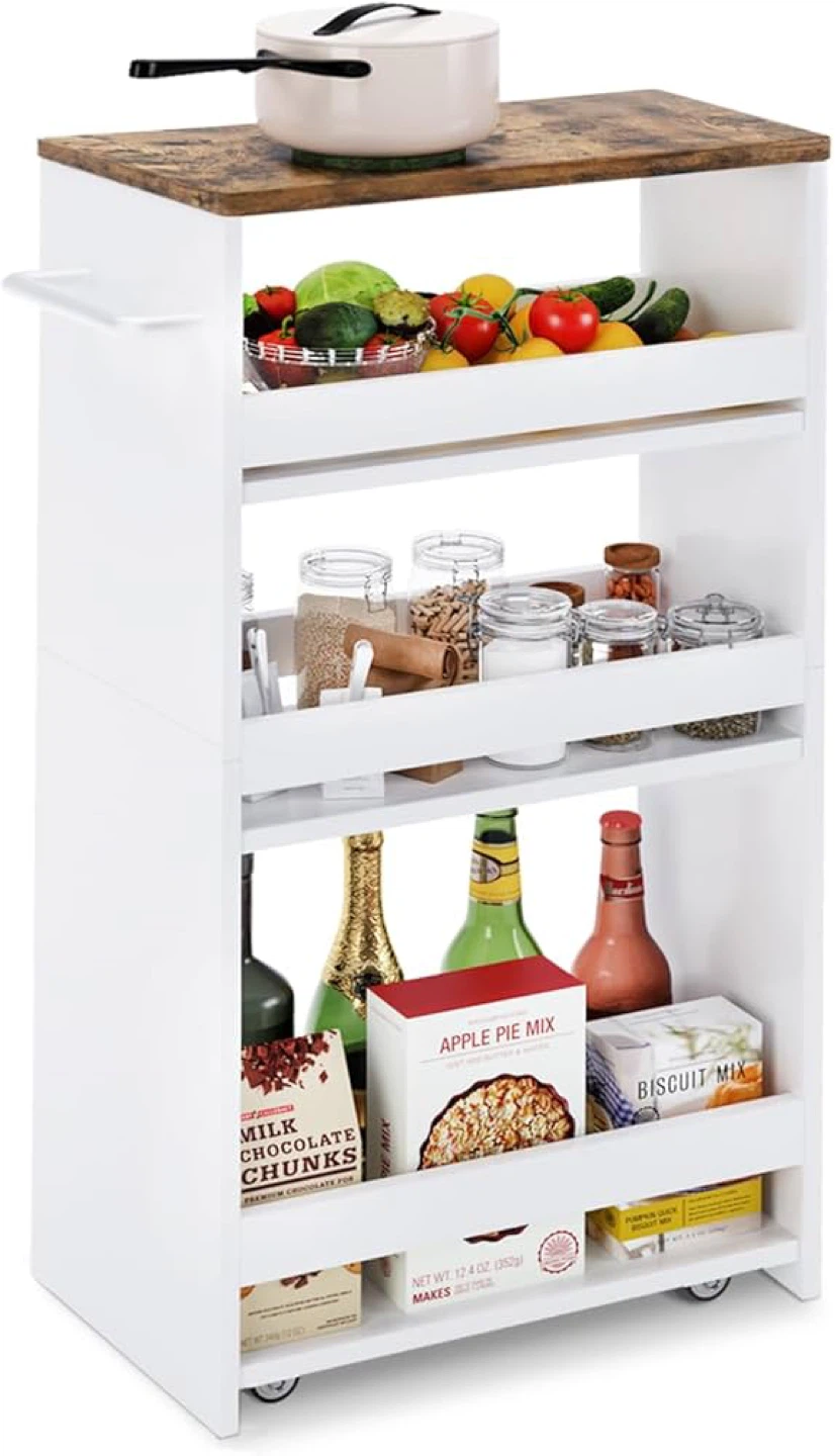 Teamix Rolling Storage Cart - White with Wood Top - photo 5