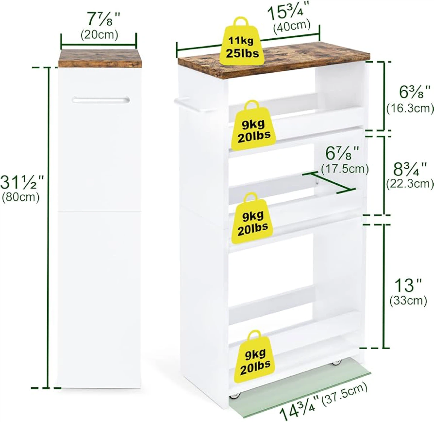 Teamix Rolling Storage Cart - White with Wood Top