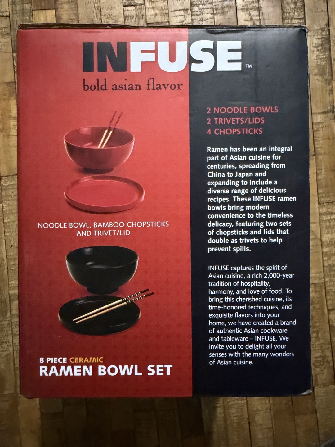 Ceramic Ramen Bowl Set with Trivets/Lids and Chopsticks - photo 2