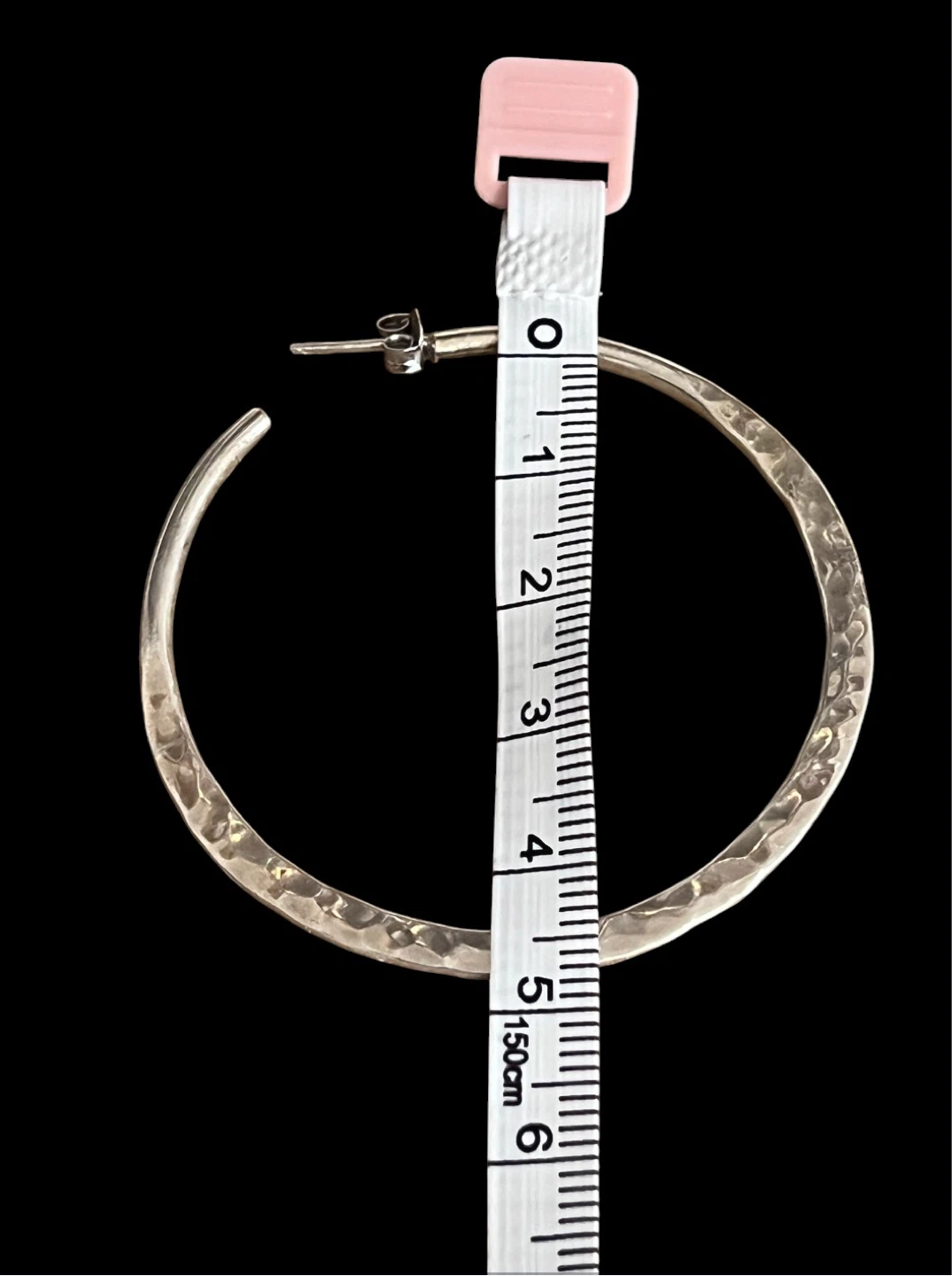 ✨ Large Sterling Silver Hammered Hoop Earrings – Like New ✨ - photo 4