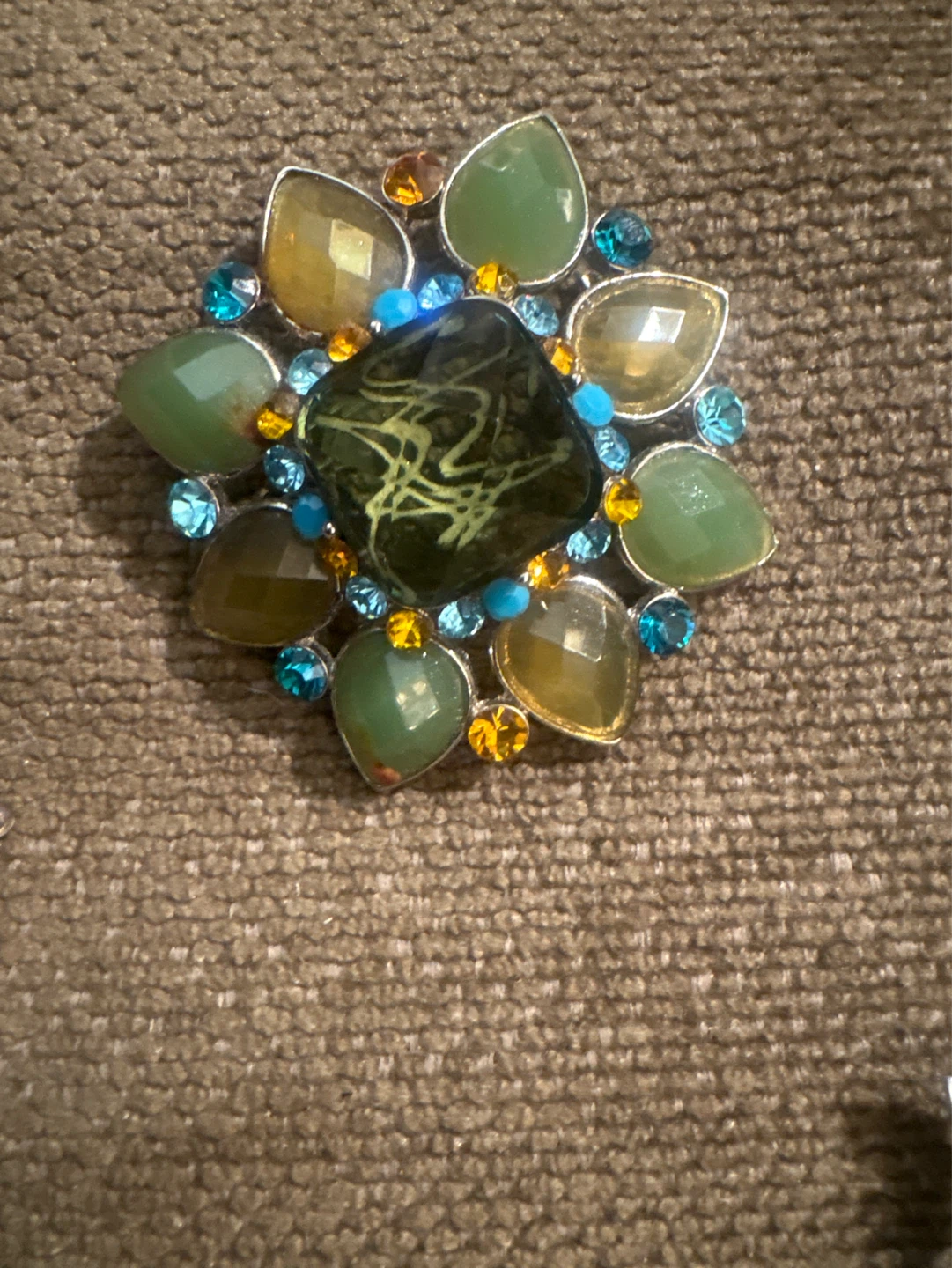 Danny Pollock Brooch with Green and Yellow Stones