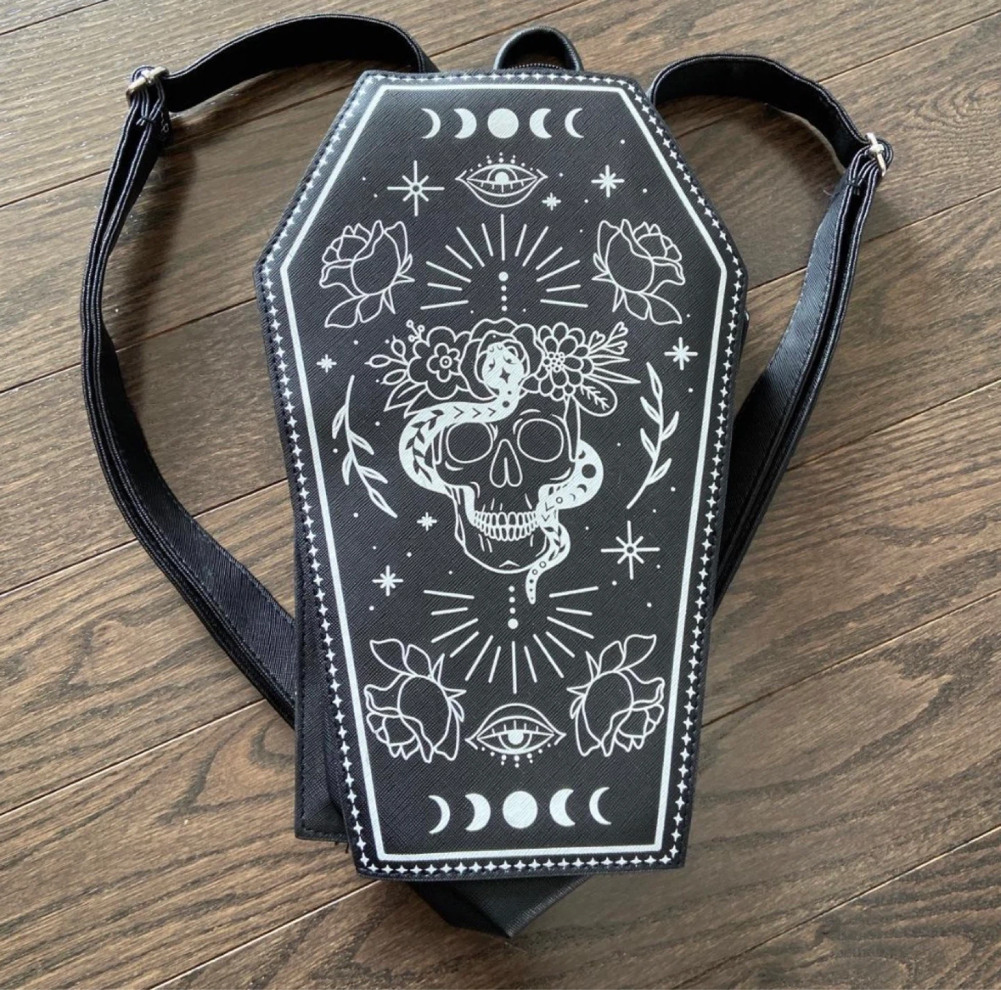 Coffin Shaped Backpack with Skull and Snake Design