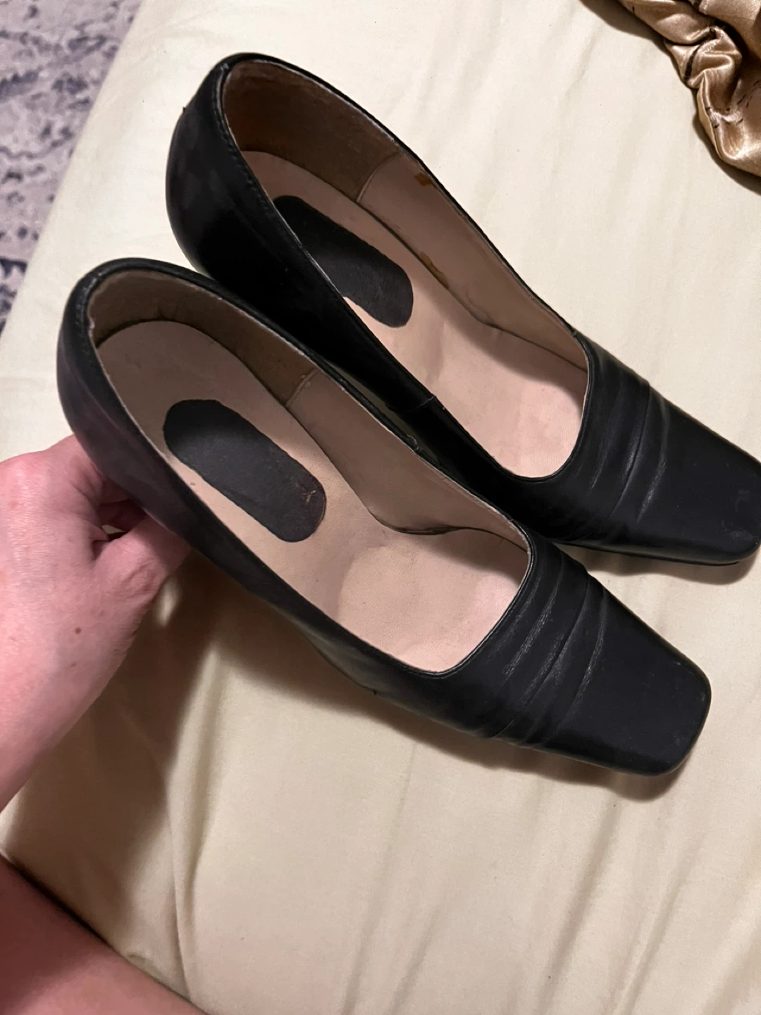 Black  Genuine Leather Square Toe Heels size 6.5