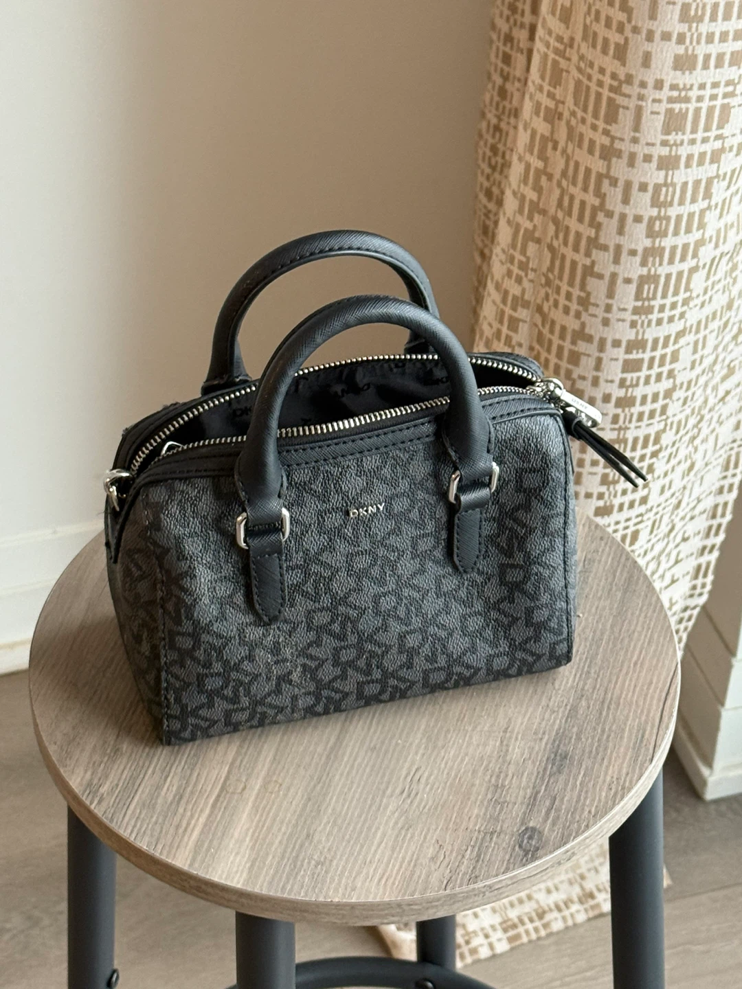 DKNY Black Monogram Small Satchel Bag
