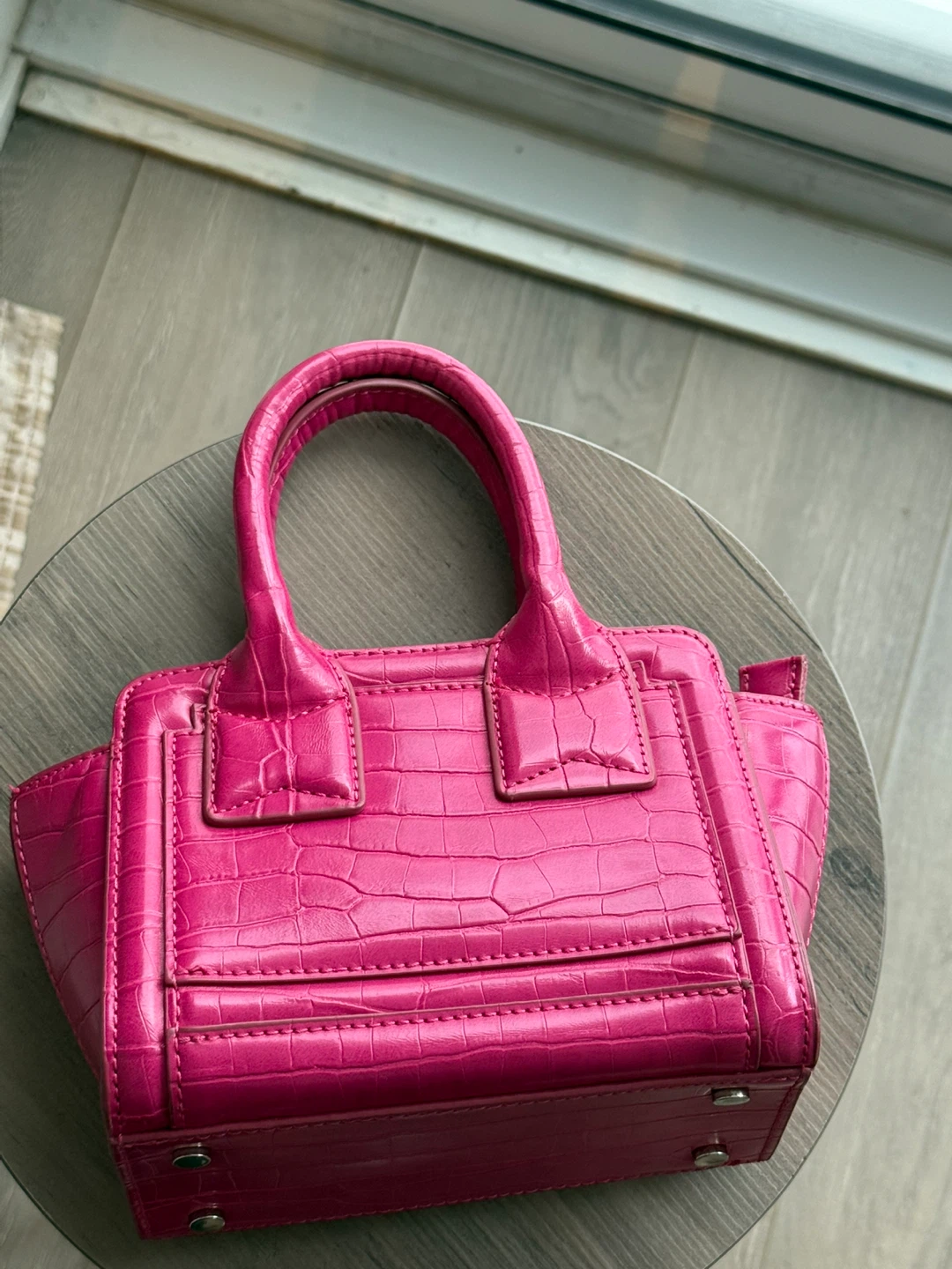 Hot Pink Croc-Embossed Mini Top Handle Bag - photo 2