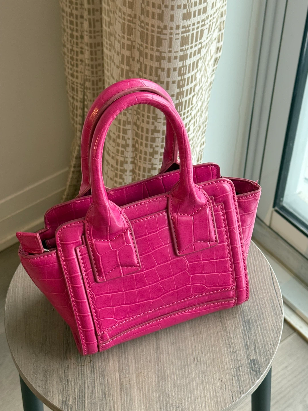 Hot Pink Croc-Embossed Mini Top Handle Bag