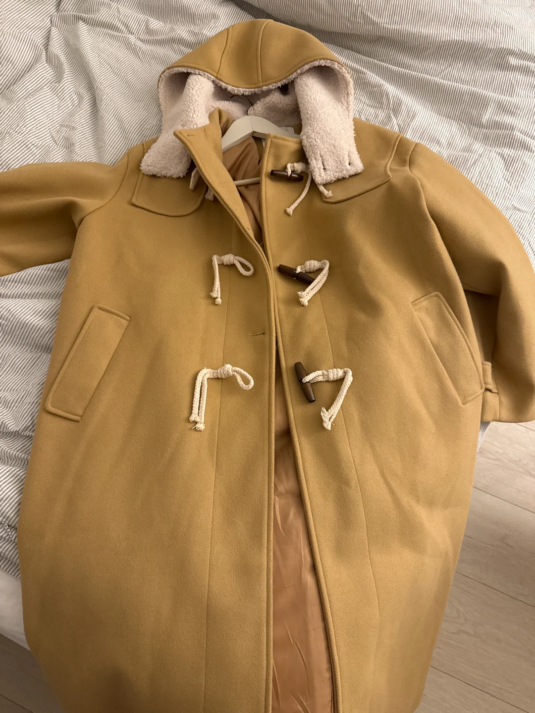 Camel Duffle Coat with Hood
