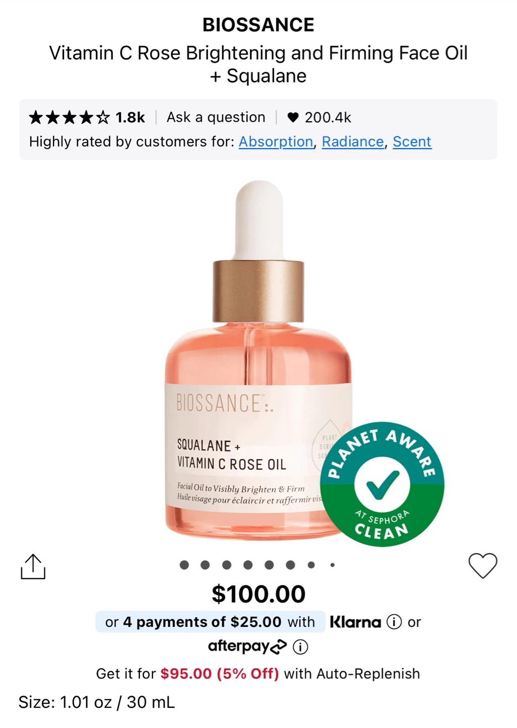 Biossance Vitamin C Rose face oil