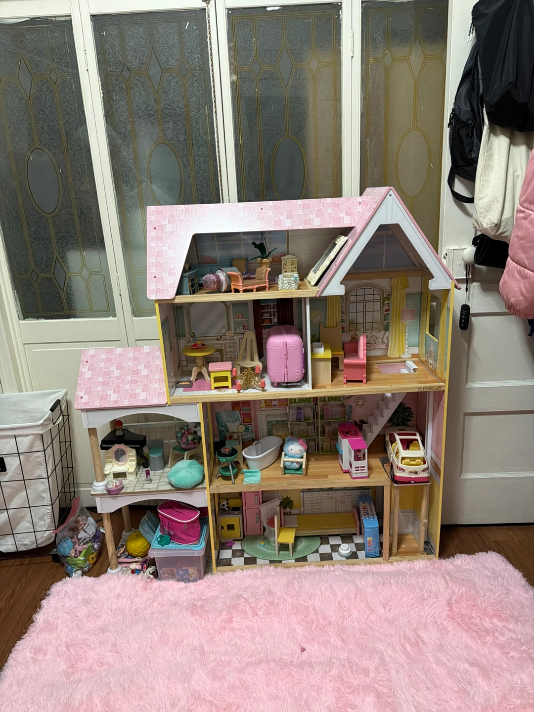 KidKraft Pink & White Wooden Dollhouse with Furniture