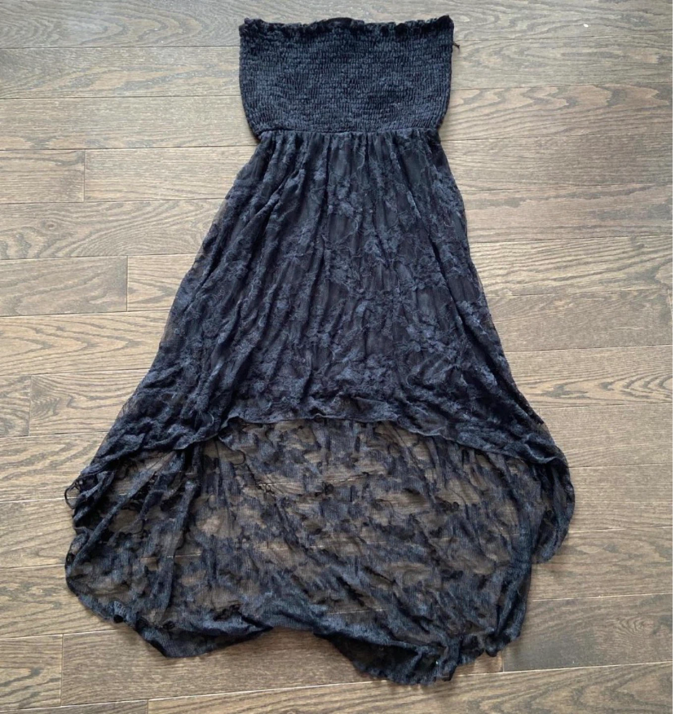 Nella Fantasia Black Lace Strapless Hi-Lo Dress