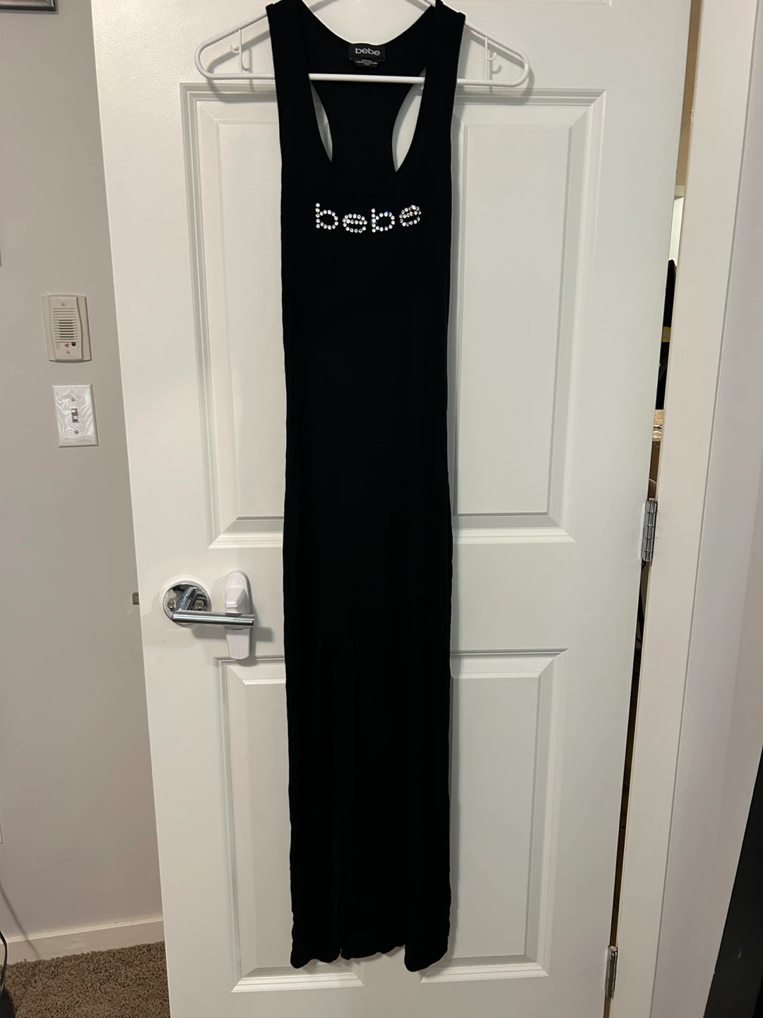 Bebe Black Ribbed Maxi Dress with Rhinestone Logo - photo 2