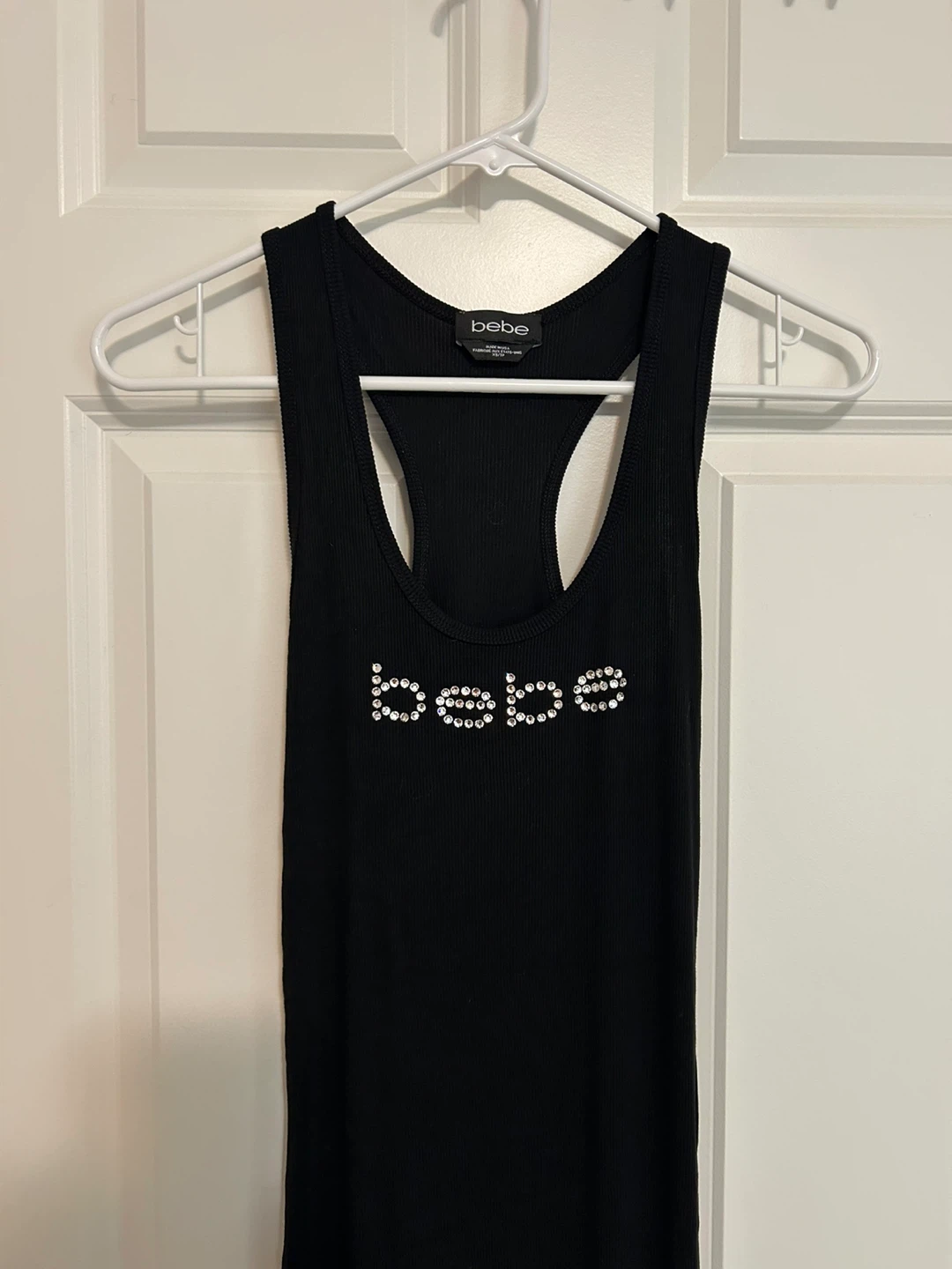 Bebe Black Ribbed Maxi Dress with Rhinestone Logo - photo 3