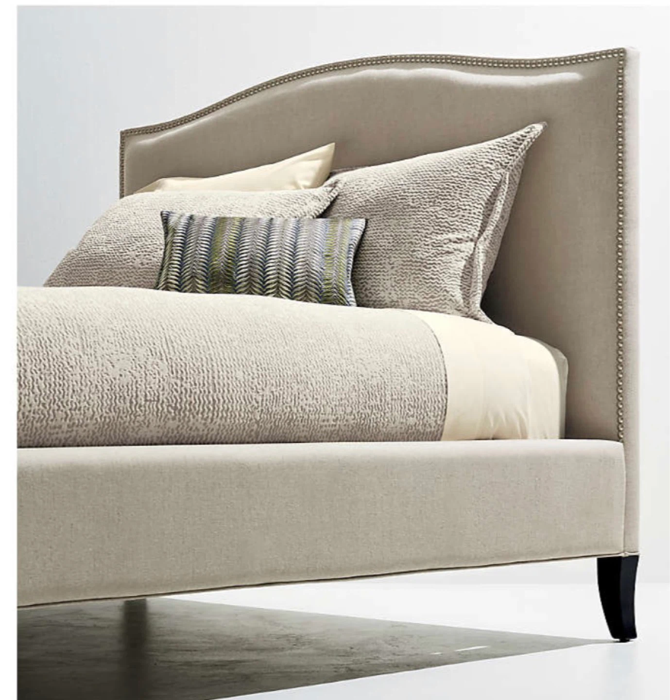 Queen upholstered studded bed frame - Beige - photo 5