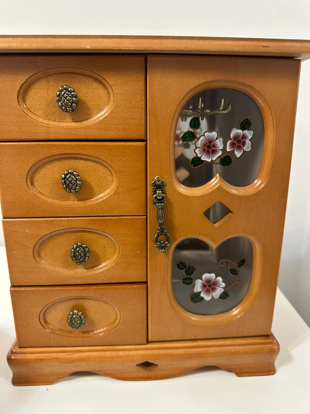 Wooden vintage Jewellery Box with Drawers and Glass Door - photo 2