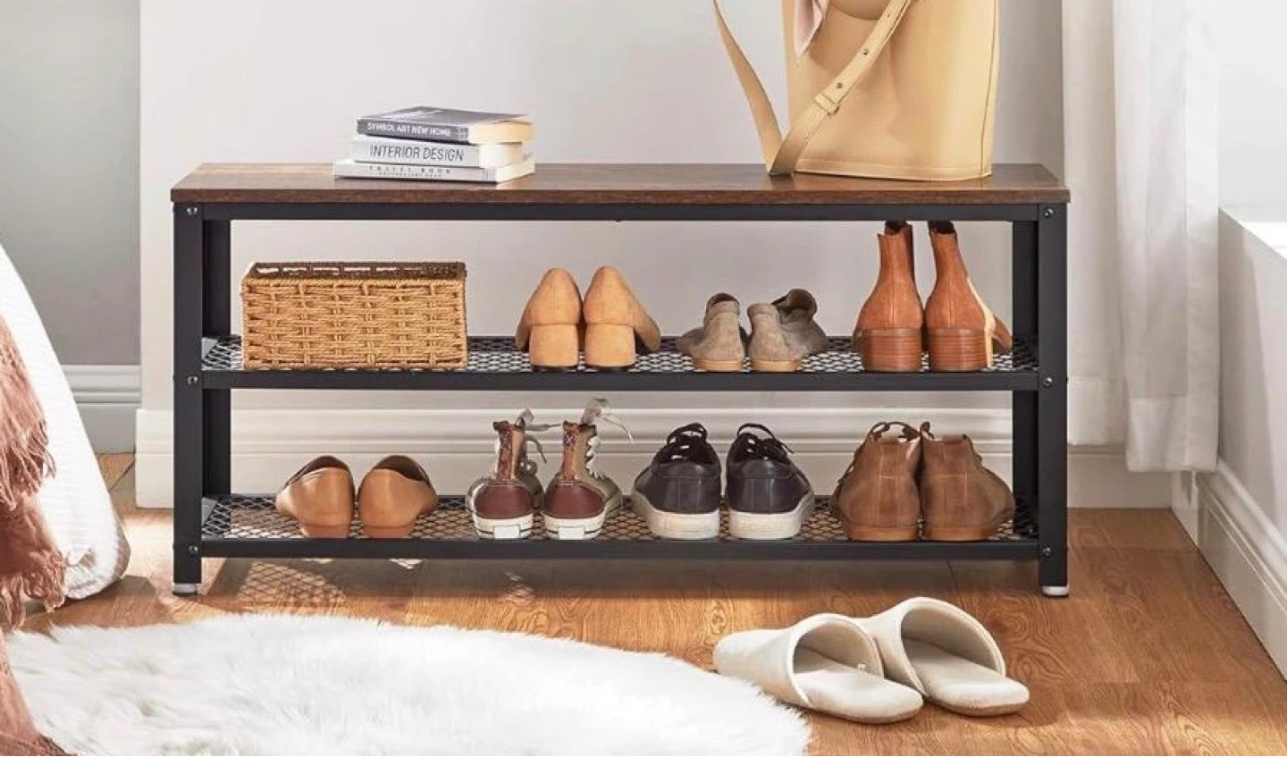 Industrial Style 3-Tier Shoe Rack Bench - photo 3
