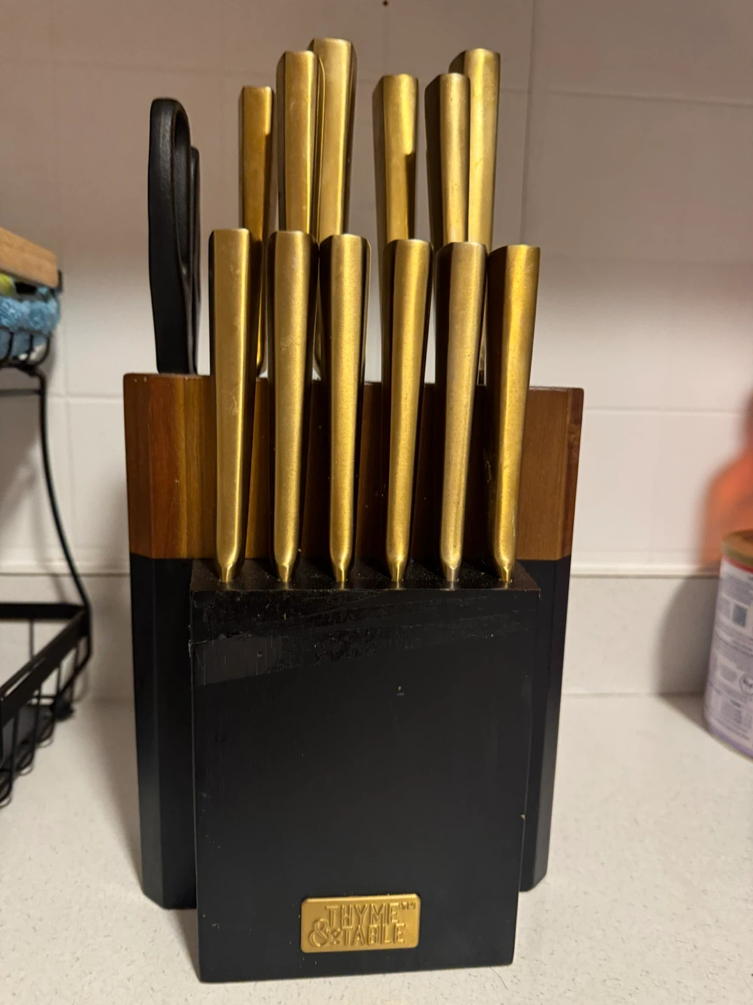 Thyme & Table Gold Handle Knife Set with Block