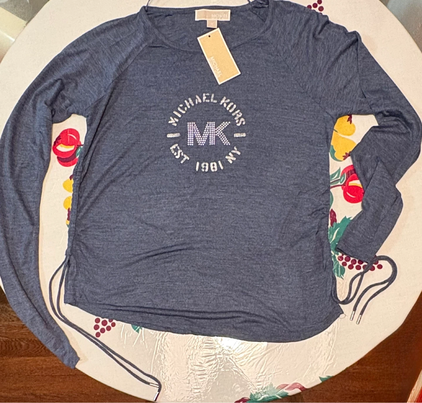 Michael Kors Women's MK Logo Rhinestone Long Sleeve T-Shirt Blue - photo 3
