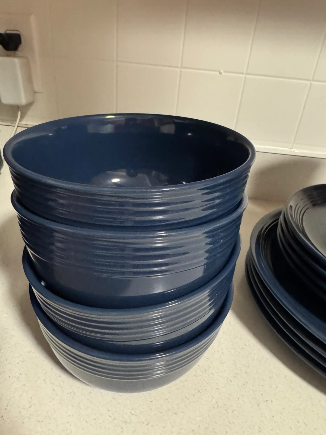 Set of 4 Blue Ceramic Mugs, Plates, and Bowls - photo 2