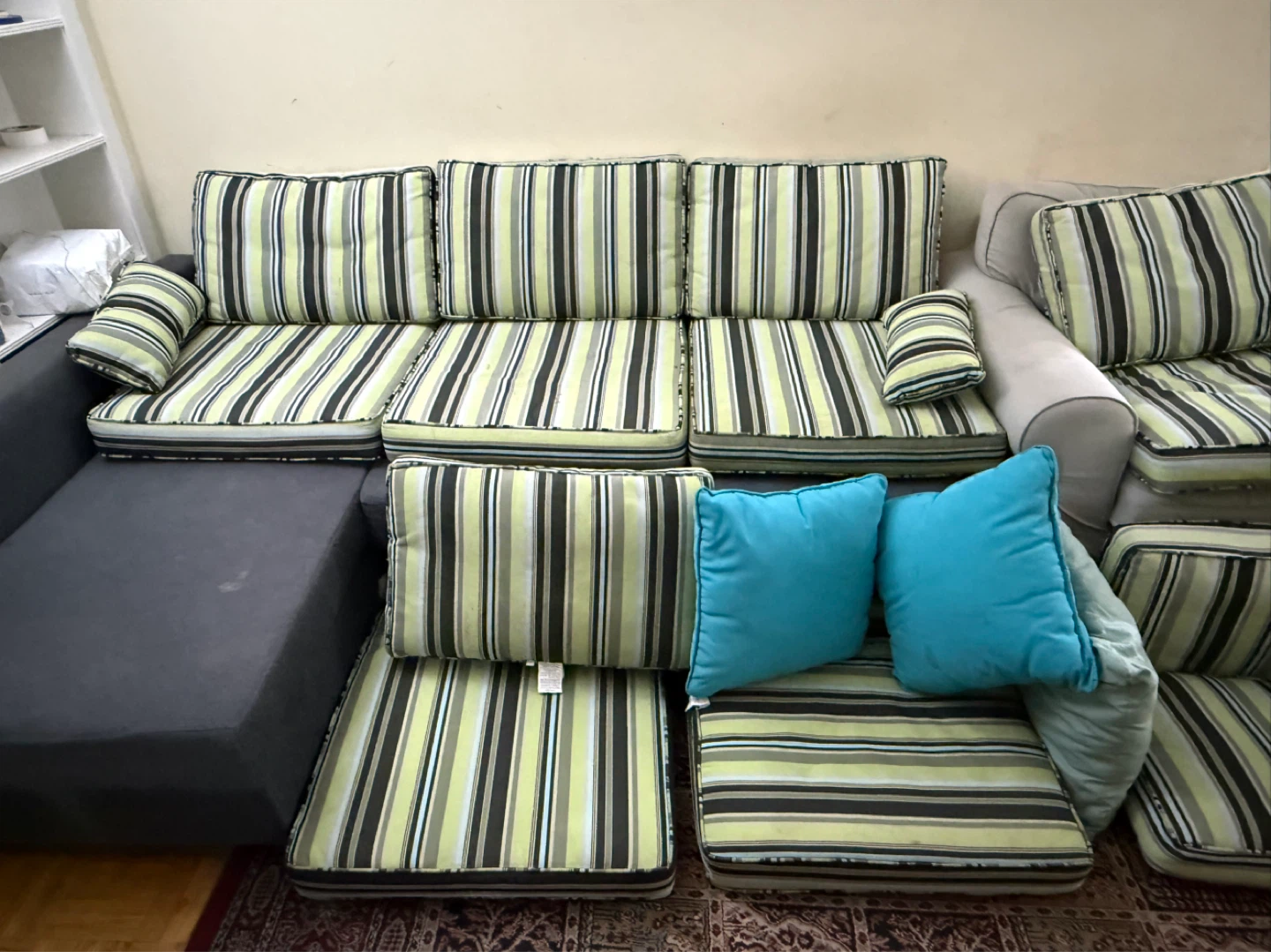 Sectional Sofa with Striped Cushions - photo 2