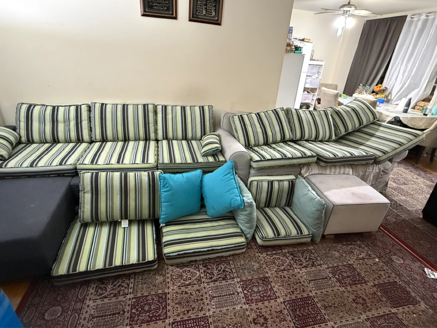 Sectional Sofa with Striped Cushions