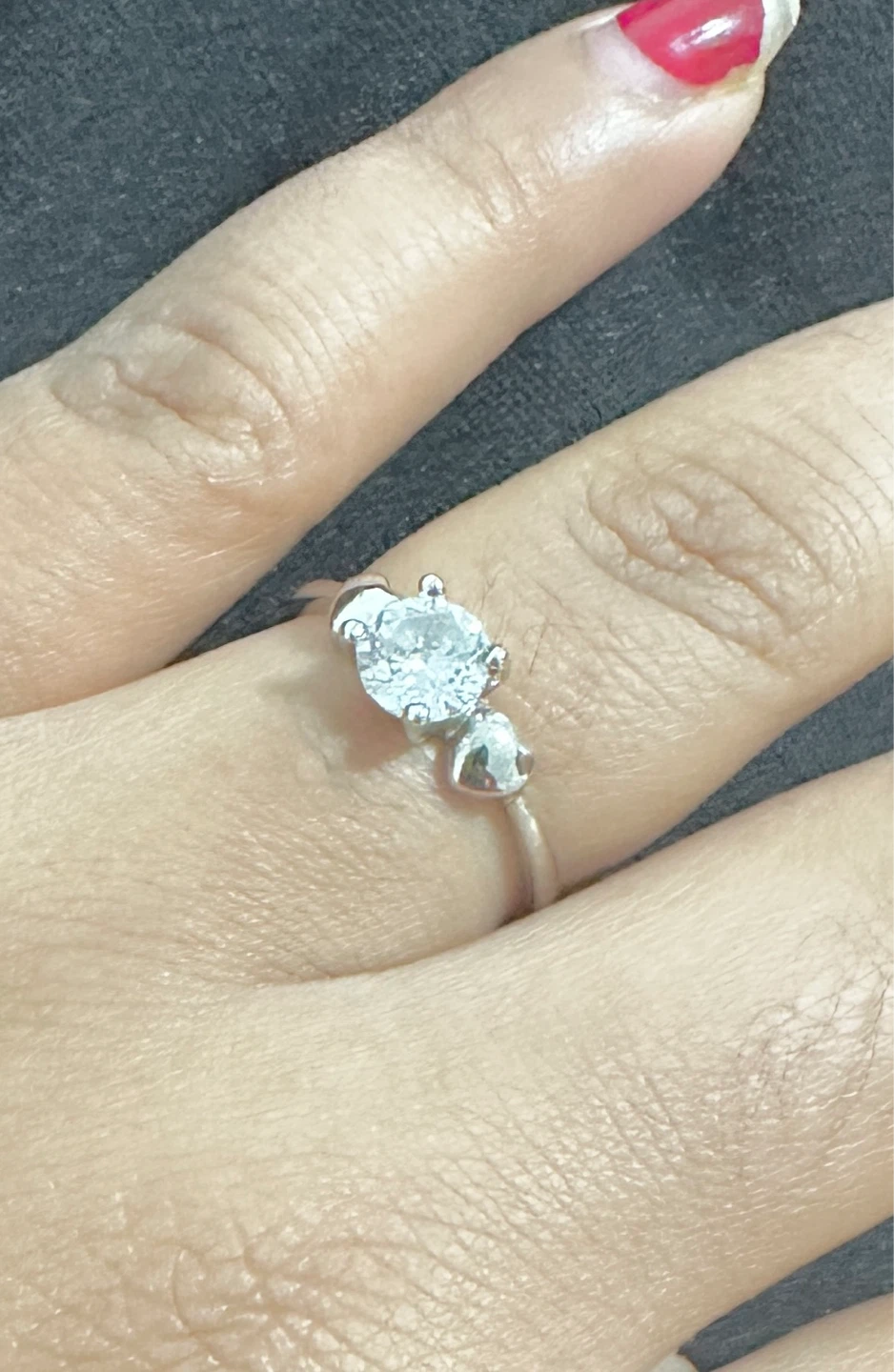 Silver Tone Ring with Clear Stone and Heart Accents - photo 2
