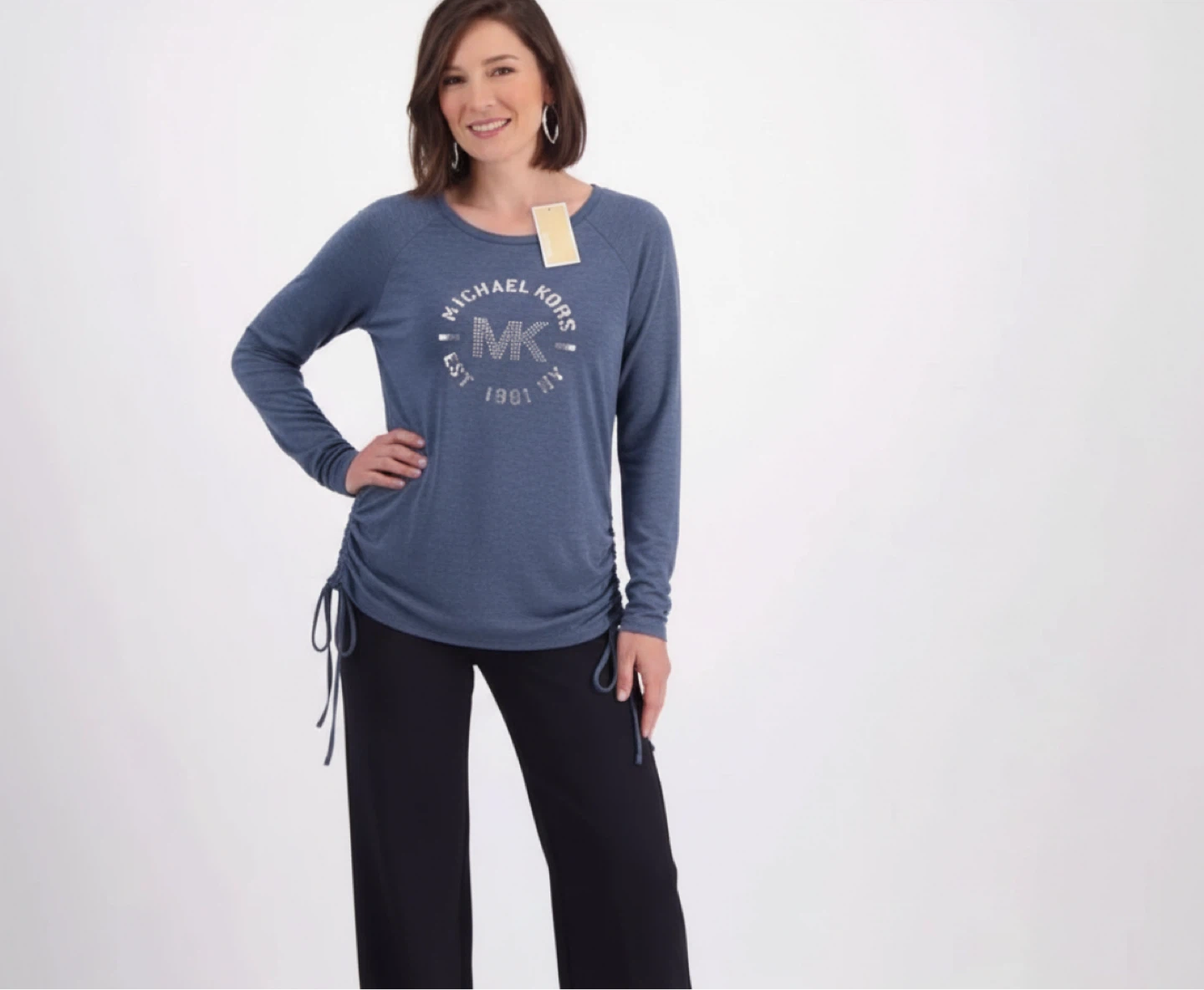 Michael Kors Women's MK Logo Rhinestone Long Sleeve T-Shirt Blue - photo 2