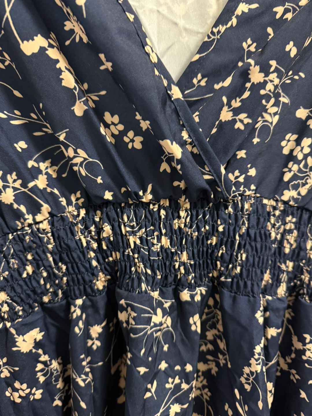 Navy Floral Print Long Sleeve Tiered Mini Dress - photo 2