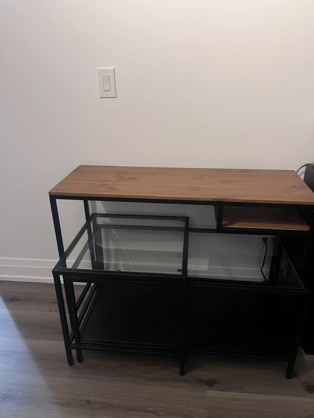Console Table with Wood Top and Glass Shelves