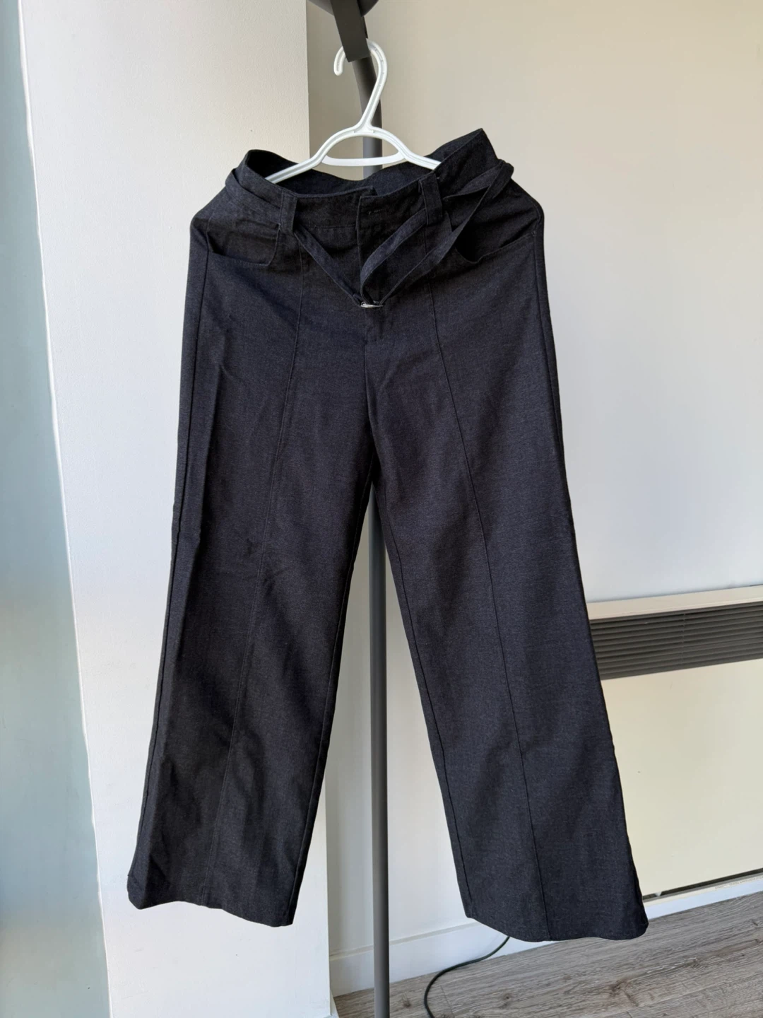 Dark Grey Wide Leg Pants with Belt