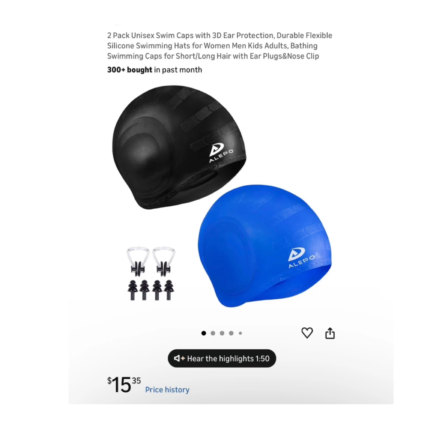 Brand new 2 Pack Unisex Swim Caps with 3D Ear Protection