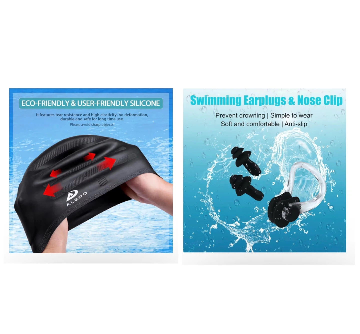 Brand new 2 Pack Unisex Swim Caps with 3D Ear Protection - photo 5