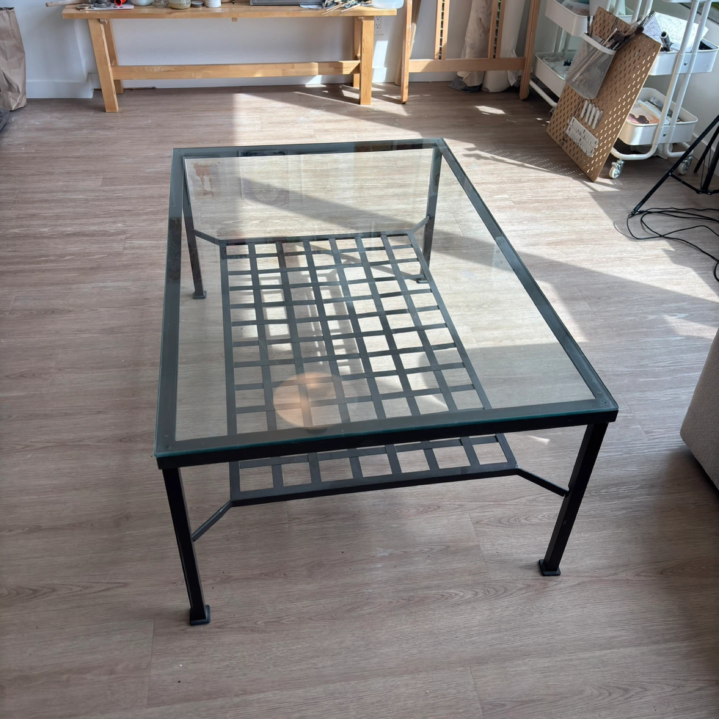 Glass Coffee Table with Metal Frame - photo 2
