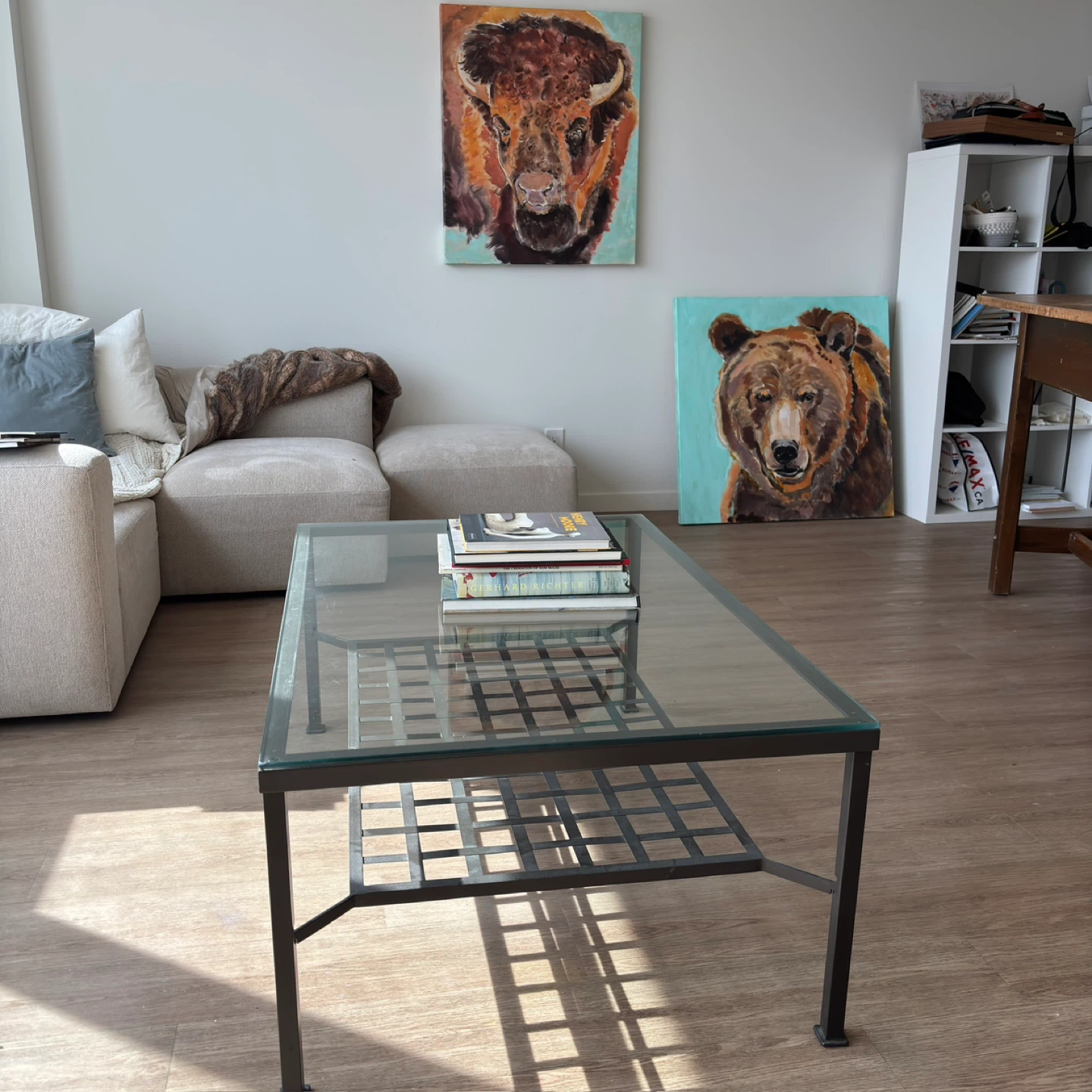 Glass Coffee Table with Metal Frame