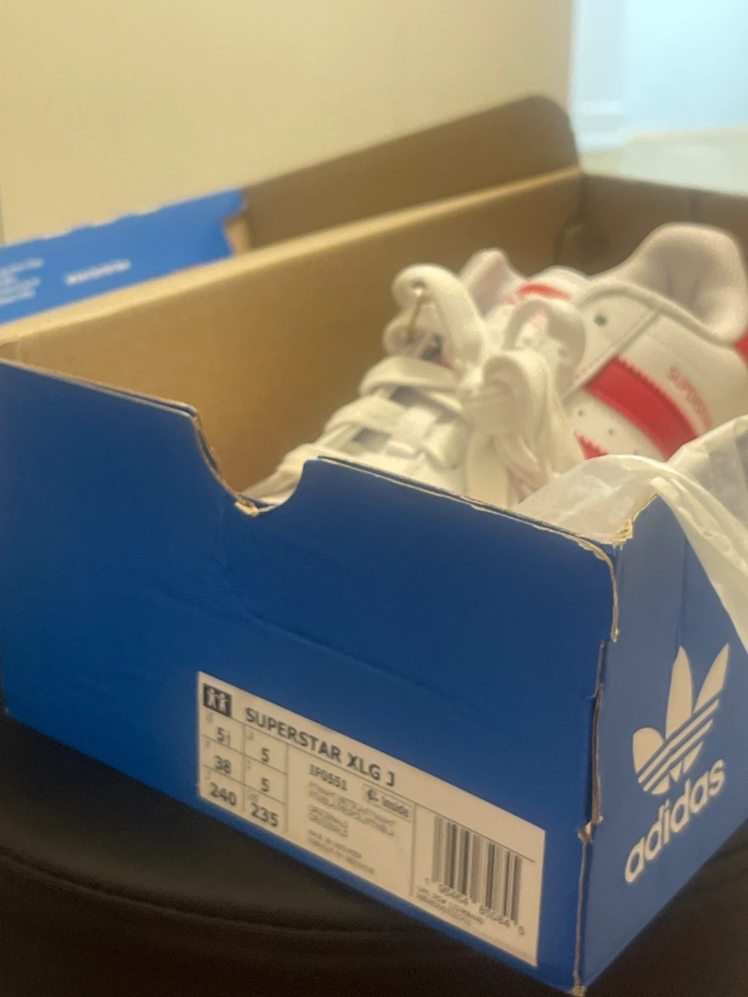 Adidas Superstar XLG J Shoes White Red Size 5 Youth - photo 3