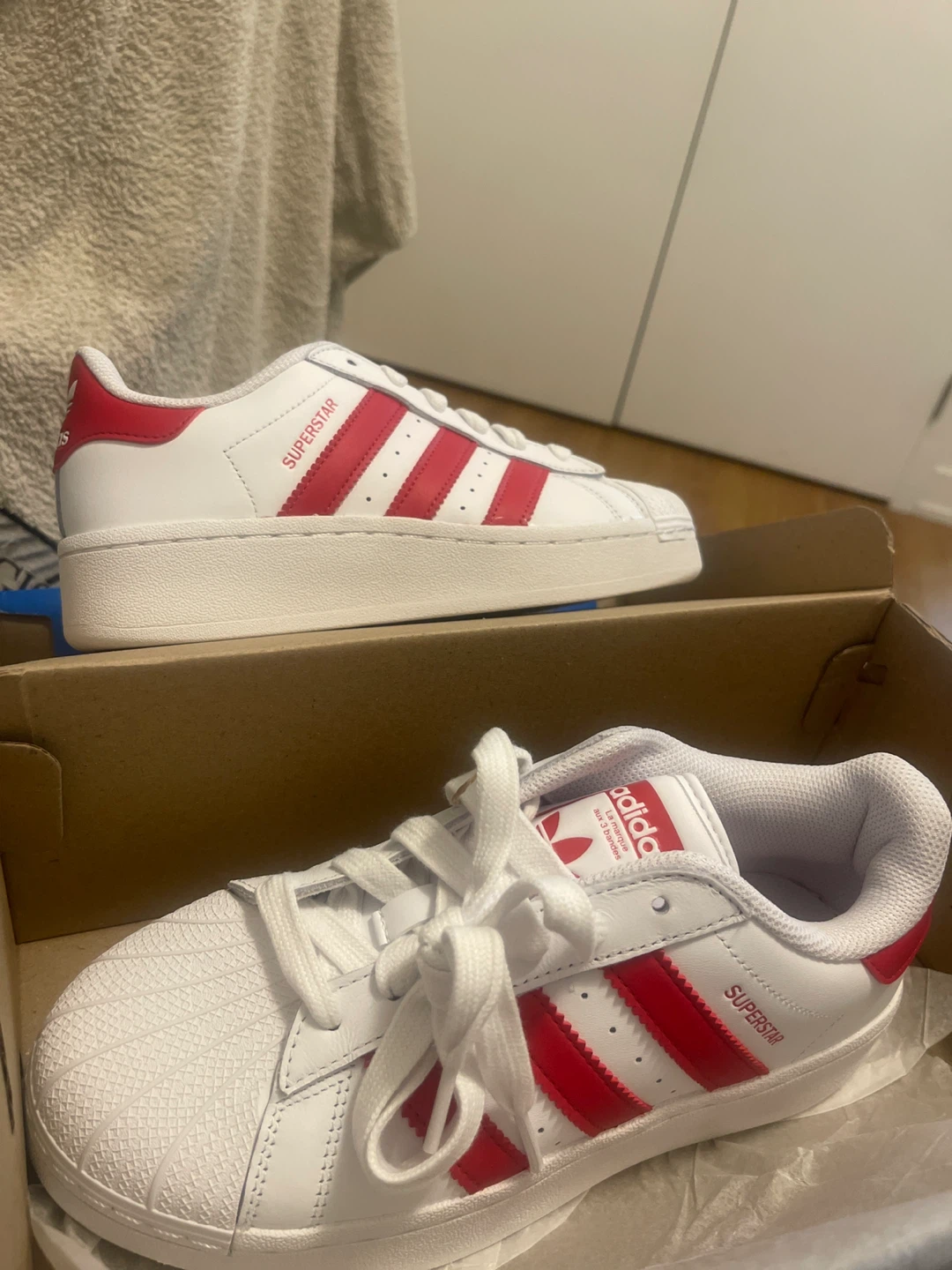 Adidas Superstar XLG J Shoes White Red Size 5 Youth