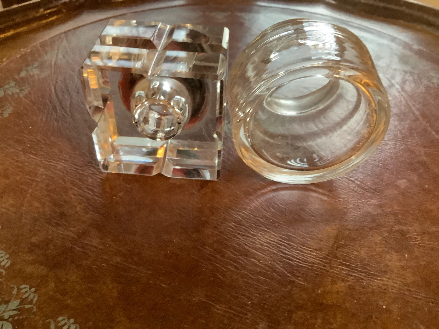 Two Antique/Vintage Crystal & Glass Inkwells 🐞 - photo 3
