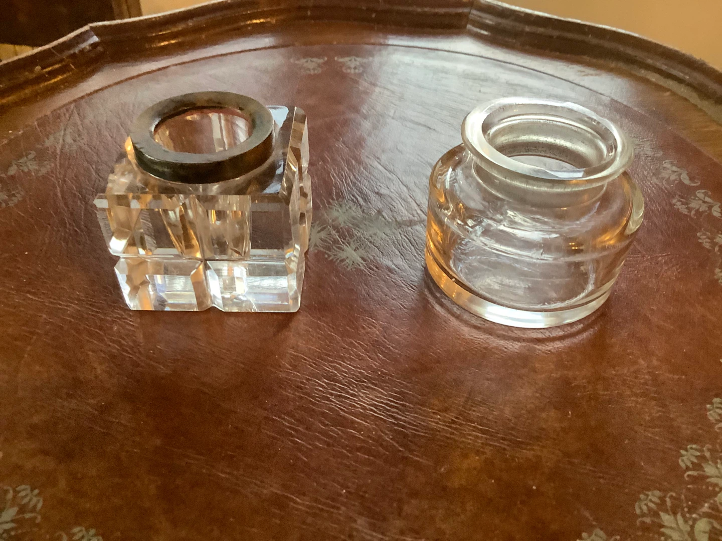 Two Antique/Vintage Crystal & Glass Inkwells 🐞