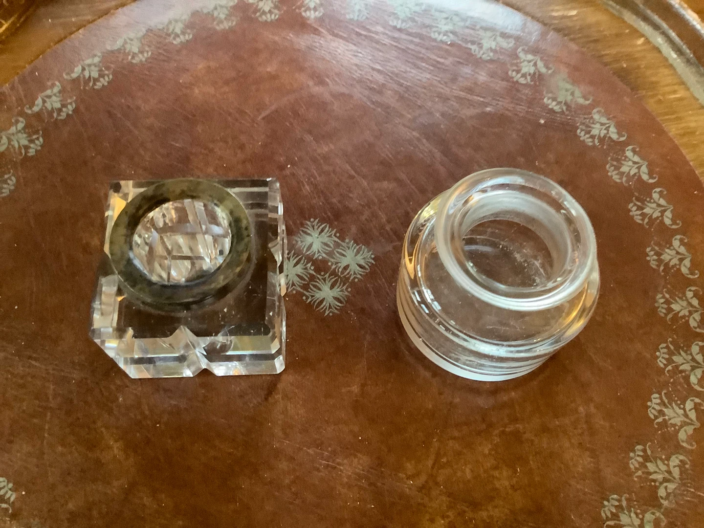 Two Antique/Vintage Crystal & Glass Inkwells 🐞 - photo 2