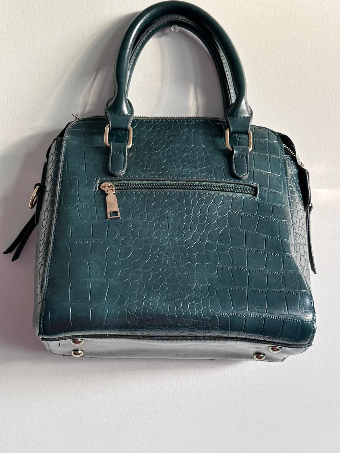 Teal Faux Croc Handbag
