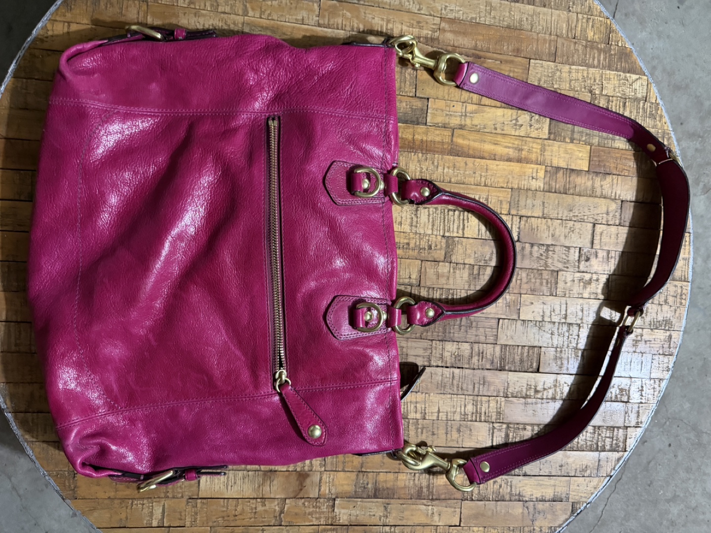 Y2K Vintage Coach Magenta Leather Tote Bag - photo 2