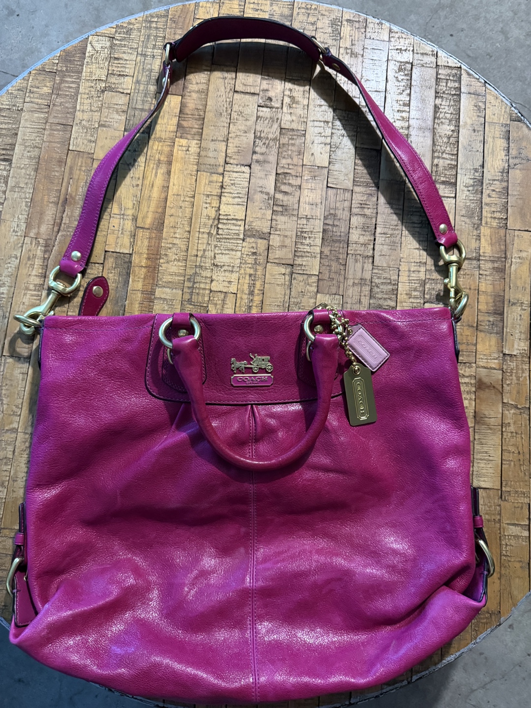 Y2K Vintage Coach Magenta Leather Tote Bag