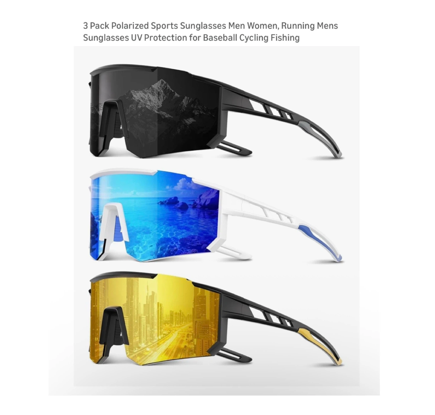 Brand new 3 Pack Polarized Sports Sunglasses Men Women