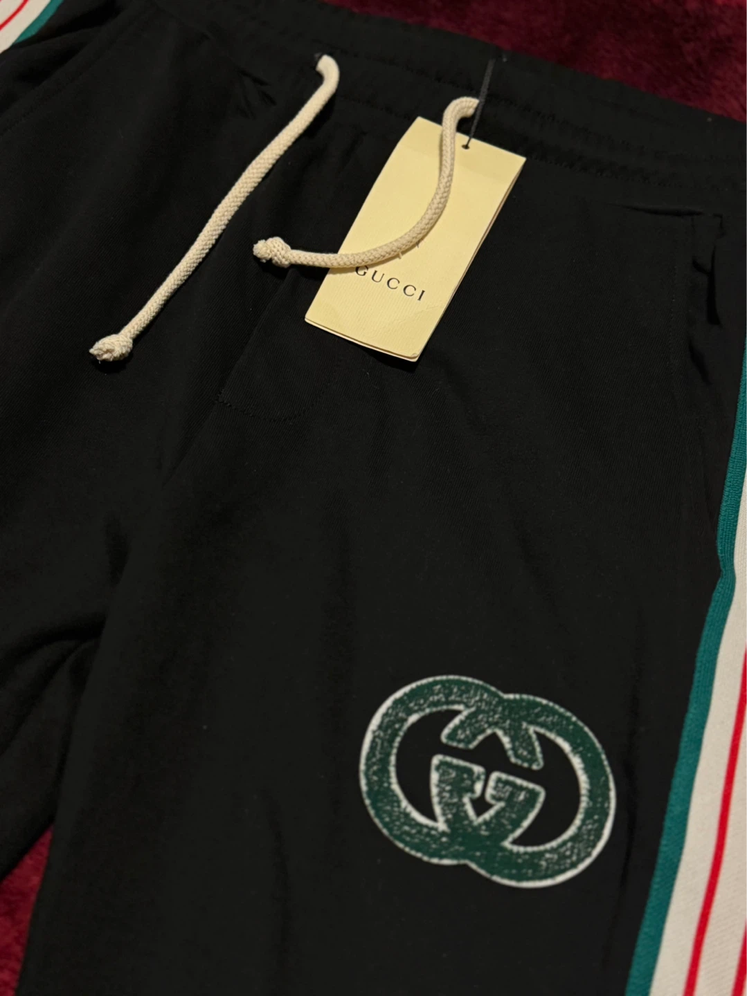 Gucci Black Track Pants with Green and Red Stripes - photo 2
